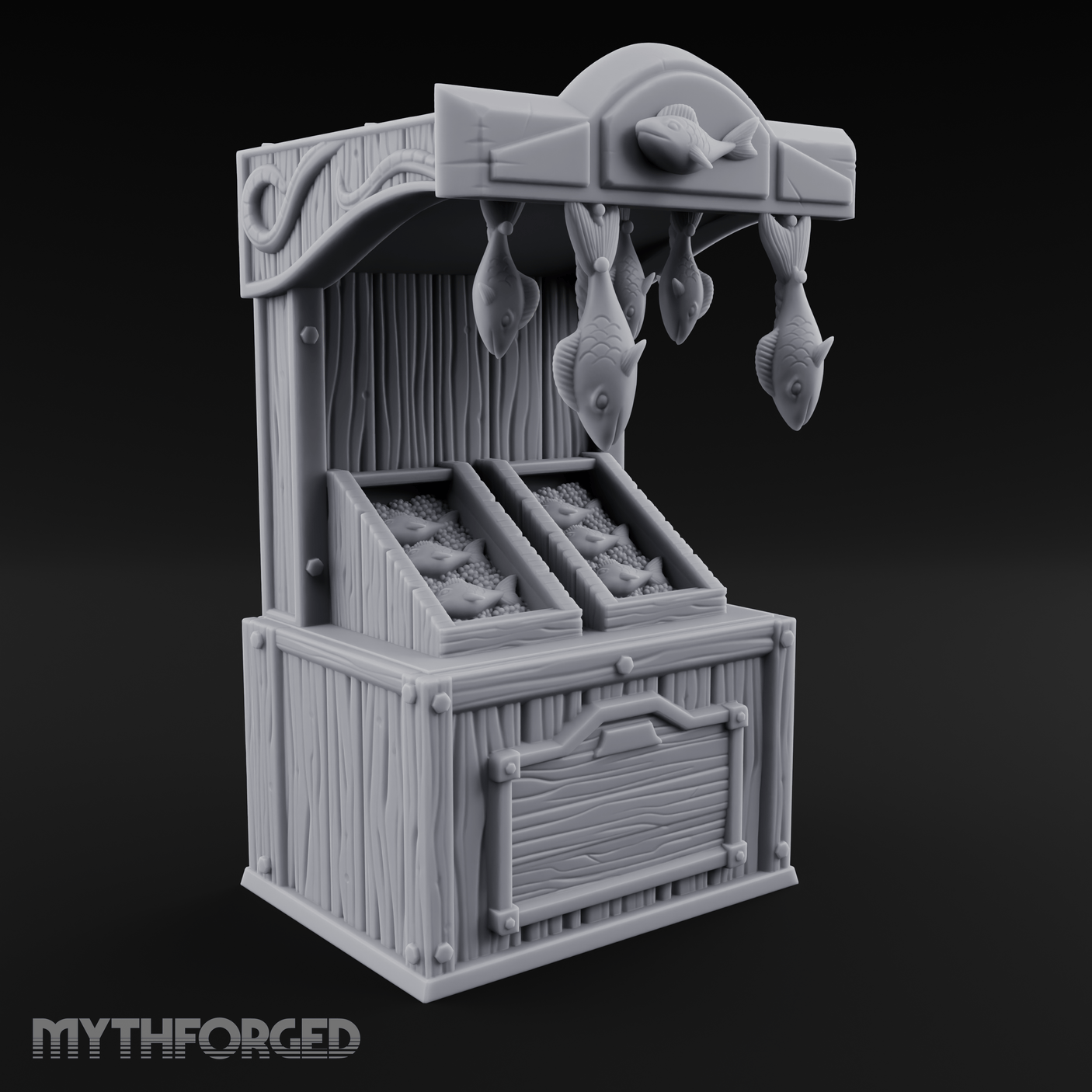 Fish-Monger's Market Stall Miniature for Dungeons and Dragons, Pathfinder or other TTRPGs