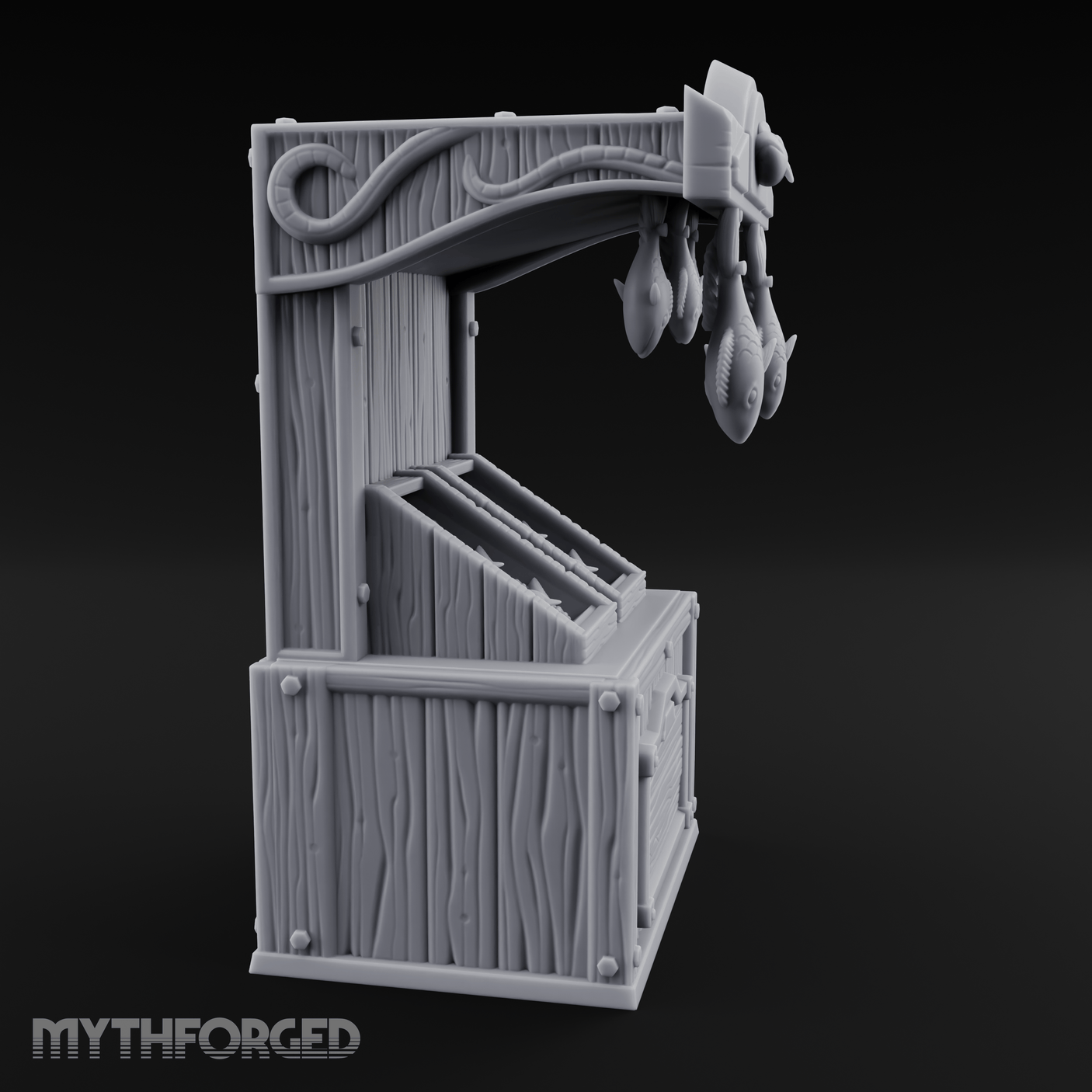 Fish-Monger's Market Stall Miniature for Dungeons and Dragons, Pathfinder or other TTRPGs