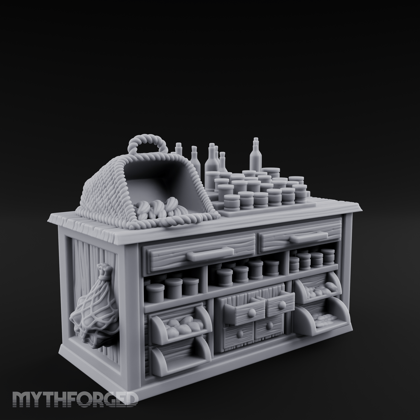 Rope-Handled Apothecary Counter Miniature for Dungeons and Dragons, Pathfinder or other TTRPGs