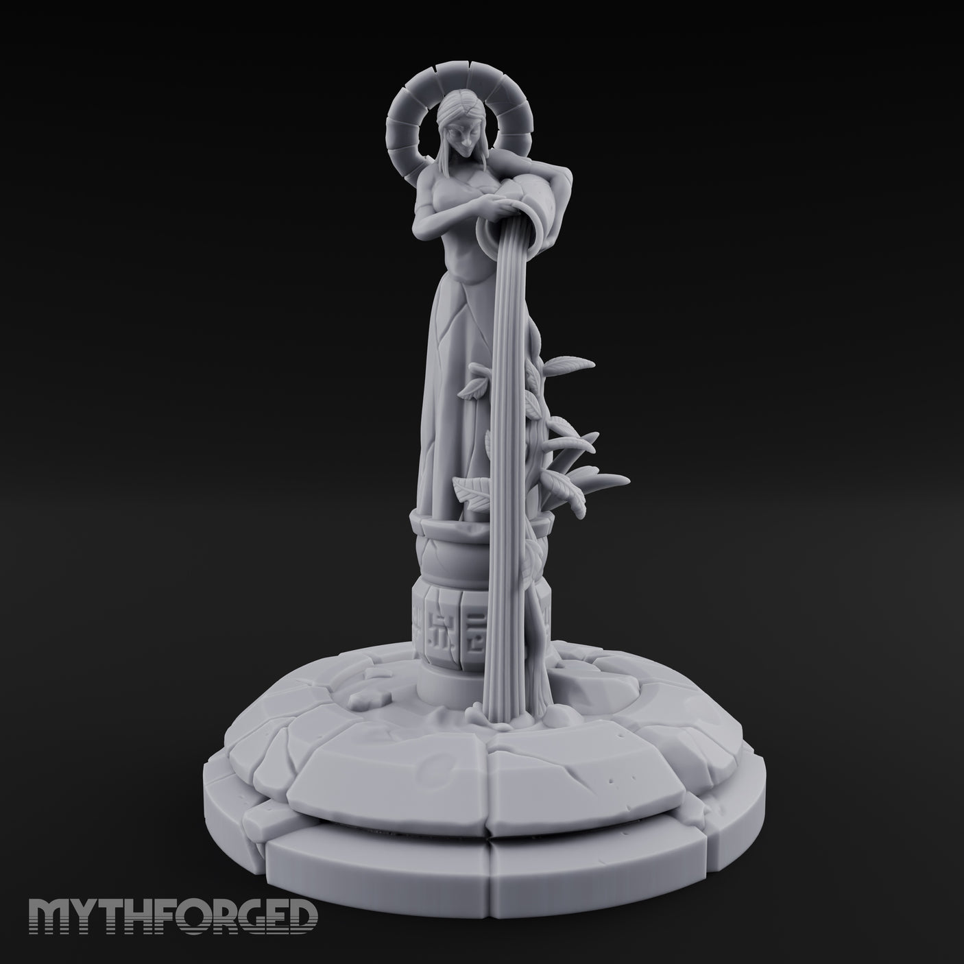 Halo-Crowned Goddess Fountain Miniature for Dungeons and Dragons, Pathfinder or other TTRPGs
