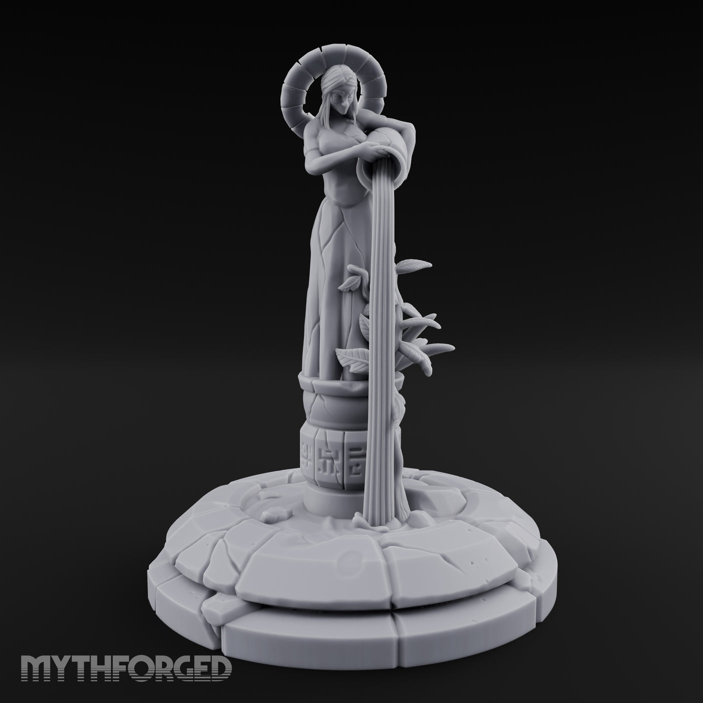 Halo-Crowned Goddess Fountain Miniature for Dungeons and Dragons, Pathfinder or other TTRPGs