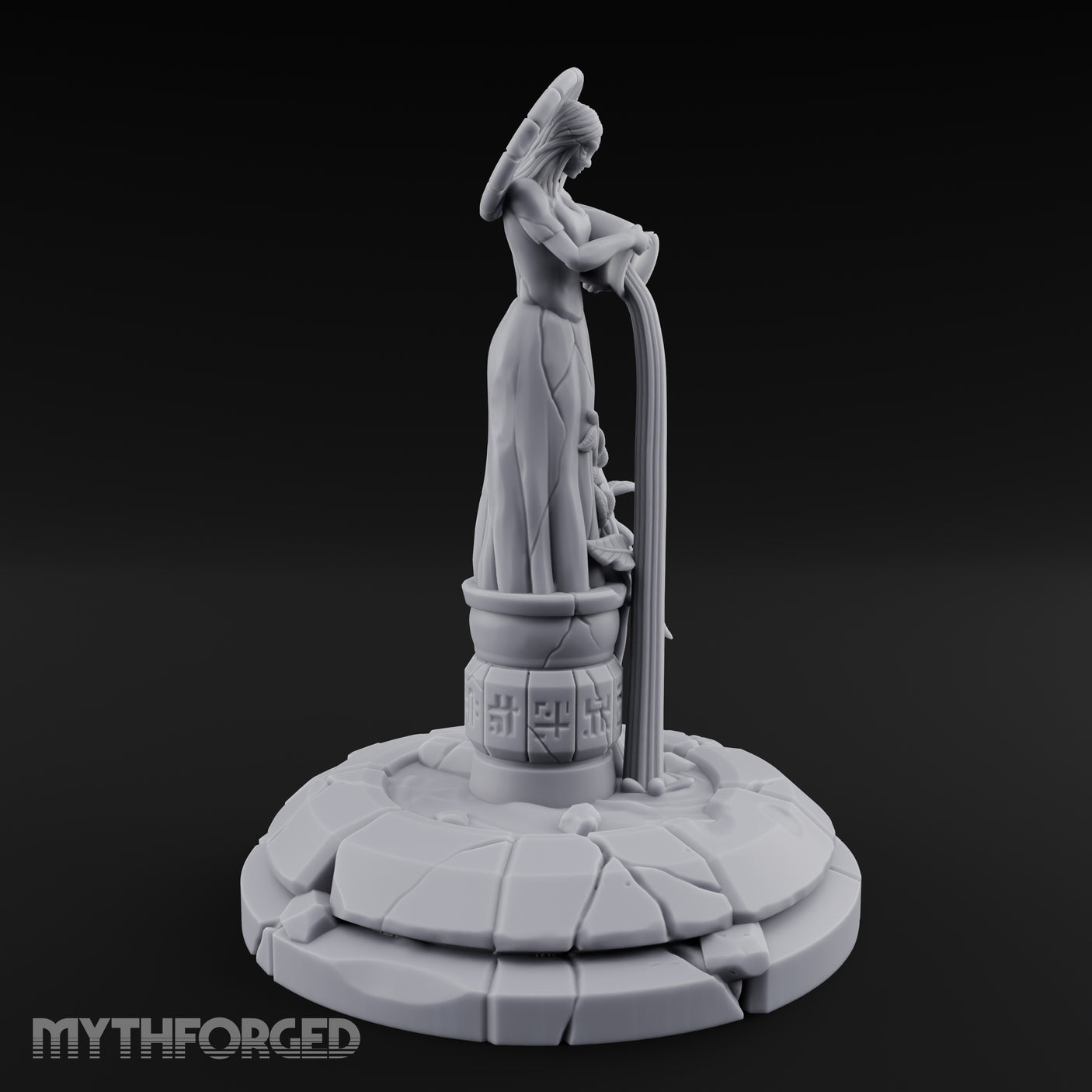 Halo-Crowned Goddess Fountain Miniature for Dungeons and Dragons, Pathfinder or other TTRPGs