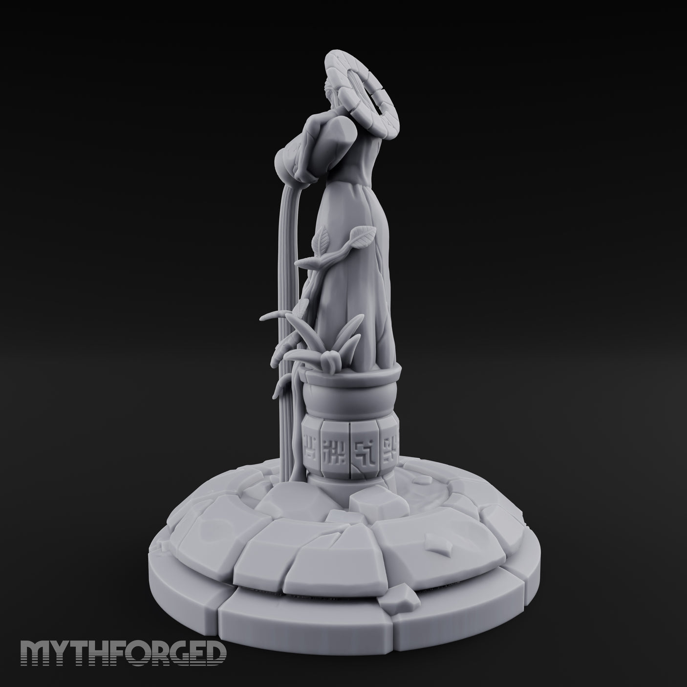Halo-Crowned Goddess Fountain Miniature for Dungeons and Dragons, Pathfinder or other TTRPGs