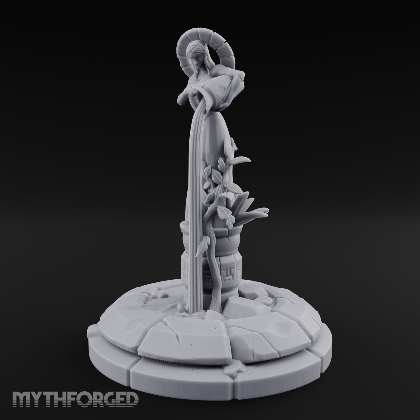 Halo-Crowned Goddess Fountain Miniature for Dungeons and Dragons, Pathfinder or other TTRPGs