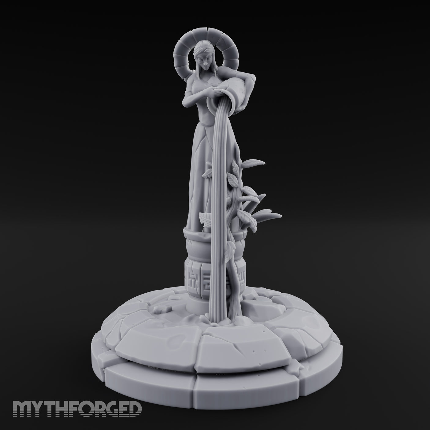 Halo-Crowned Goddess Fountain Miniature for Dungeons and Dragons, Pathfinder or other TTRPGs