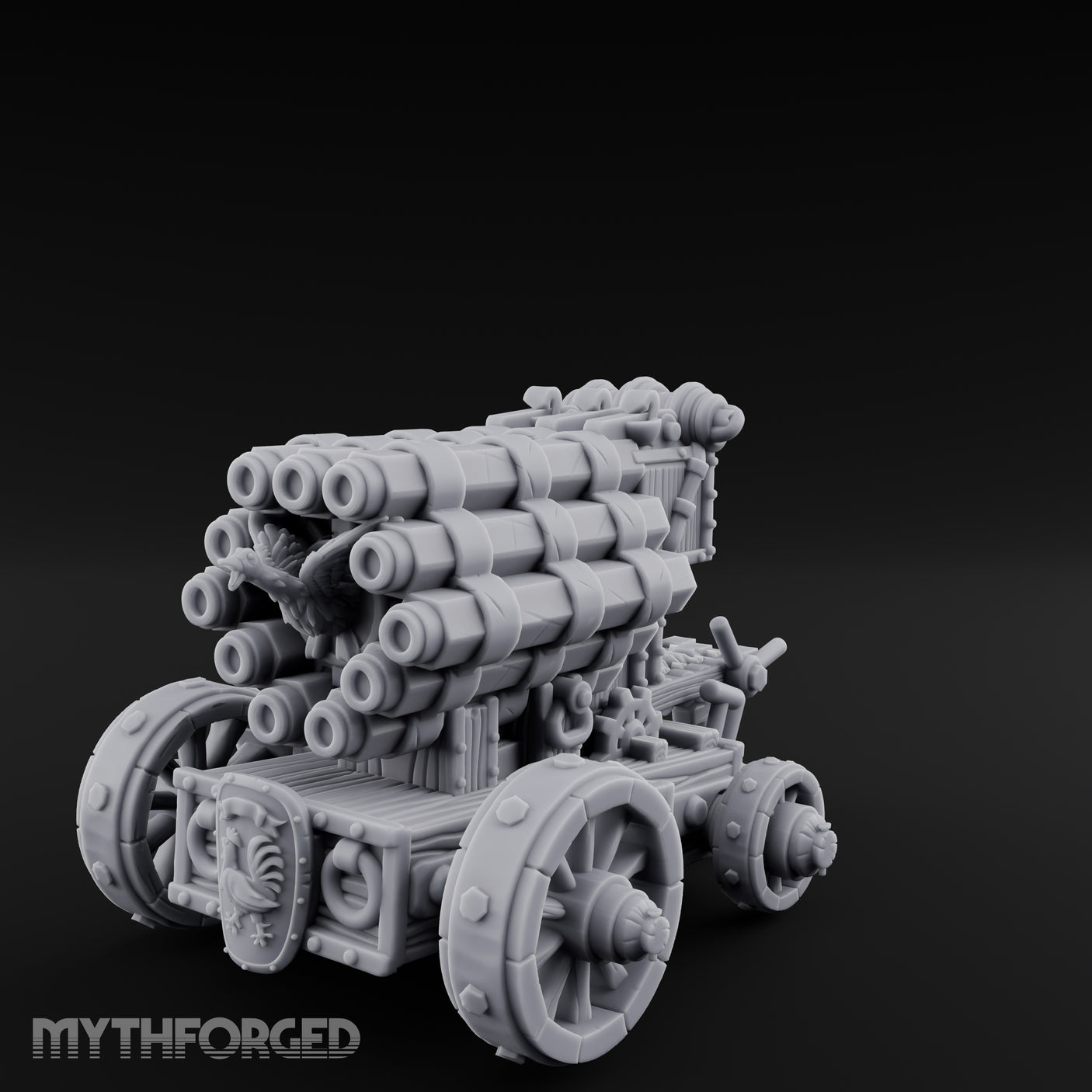 Rooster Crested Multi-Barrel Volley Gun Cannon Miniature for Dungeons and Dragons, Pathfinder or other TTRPGs