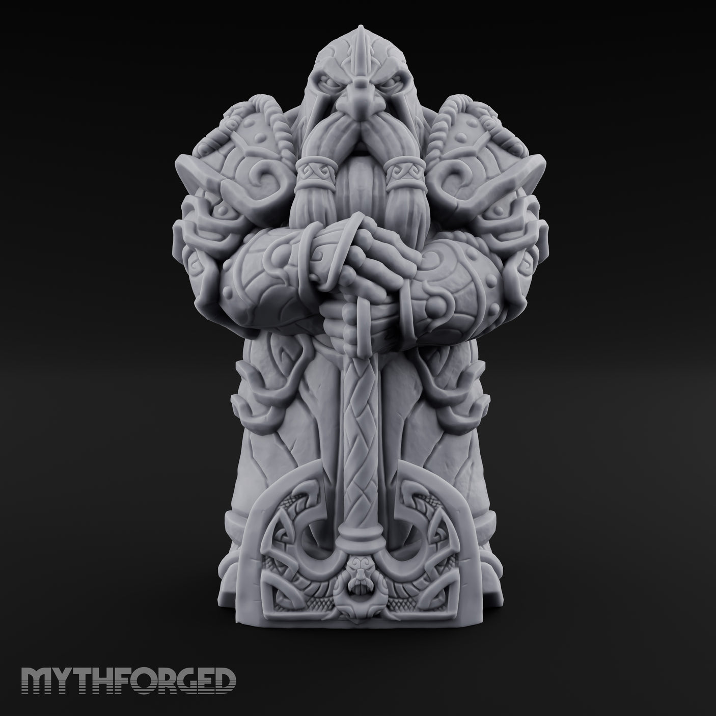 Rune-Etched Warhammer-Wielding Dwarf King Monument Miniature for Dungeons and Dragons, Pathfinder or other TTRPGs