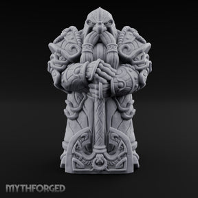 Rune-Etched Warhammer-Wielding Dwarf King Monument Miniature for Dungeons and Dragons, Pathfinder or other TTRPGs