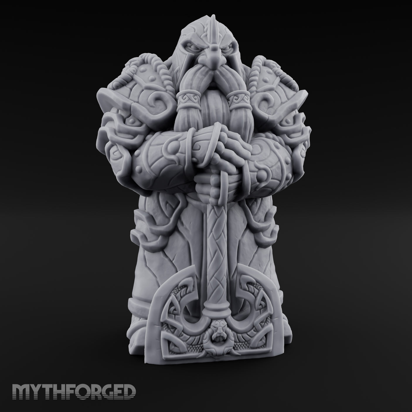 Rune-Etched Warhammer-Wielding Dwarf King Monument Miniature for Dungeons and Dragons, Pathfinder or other TTRPGs