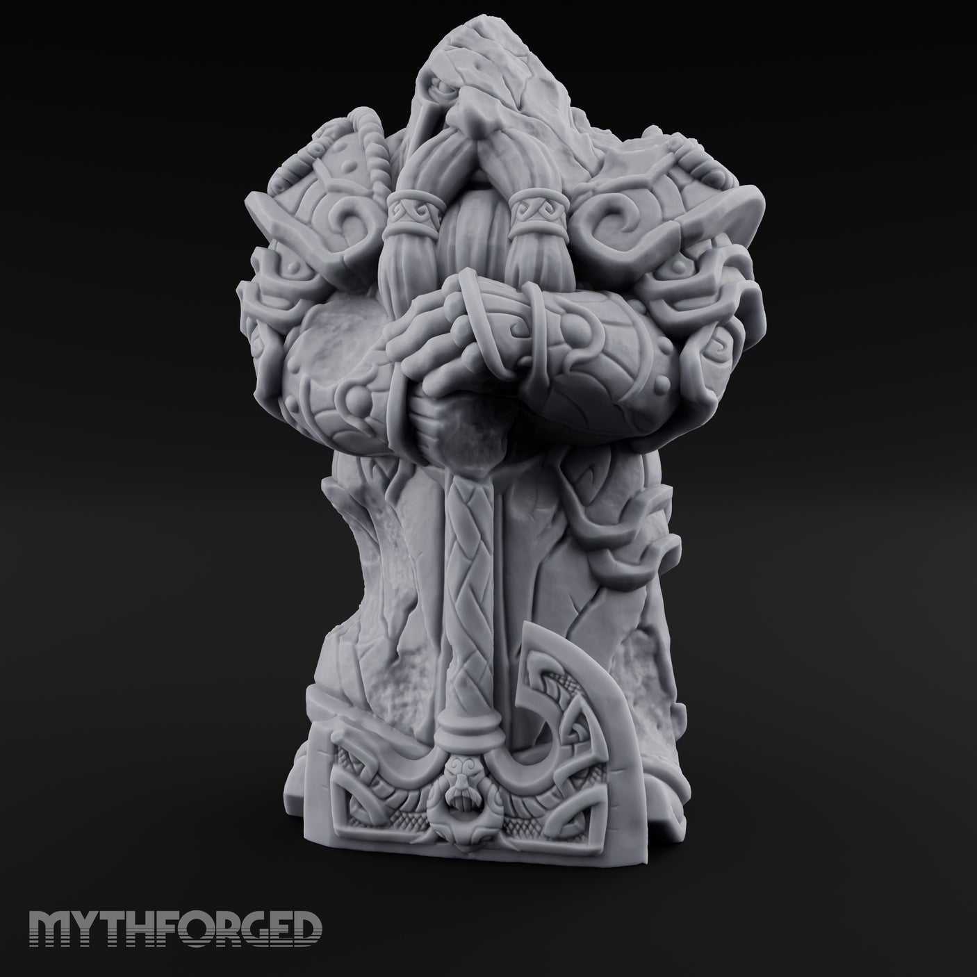 Sword-Planted Knotwork-Carved Dwarf Ancestor Monolith Miniature for Dungeons and Dragons, Pathfinder or other TTRPGs