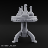 Potion-Laden Alchemist's Pedestal Table Miniature for Dungeons and Dragons, Pathfinder or other TTRPGs