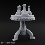 Potion-Laden Alchemist's Pedestal Table Miniature for Dungeons and Dragons, Pathfinder or other TTRPGs