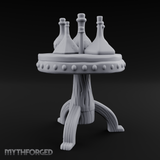 Potion-Laden Alchemist's Pedestal Table Miniature for Dungeons and Dragons, Pathfinder or other TTRPGs