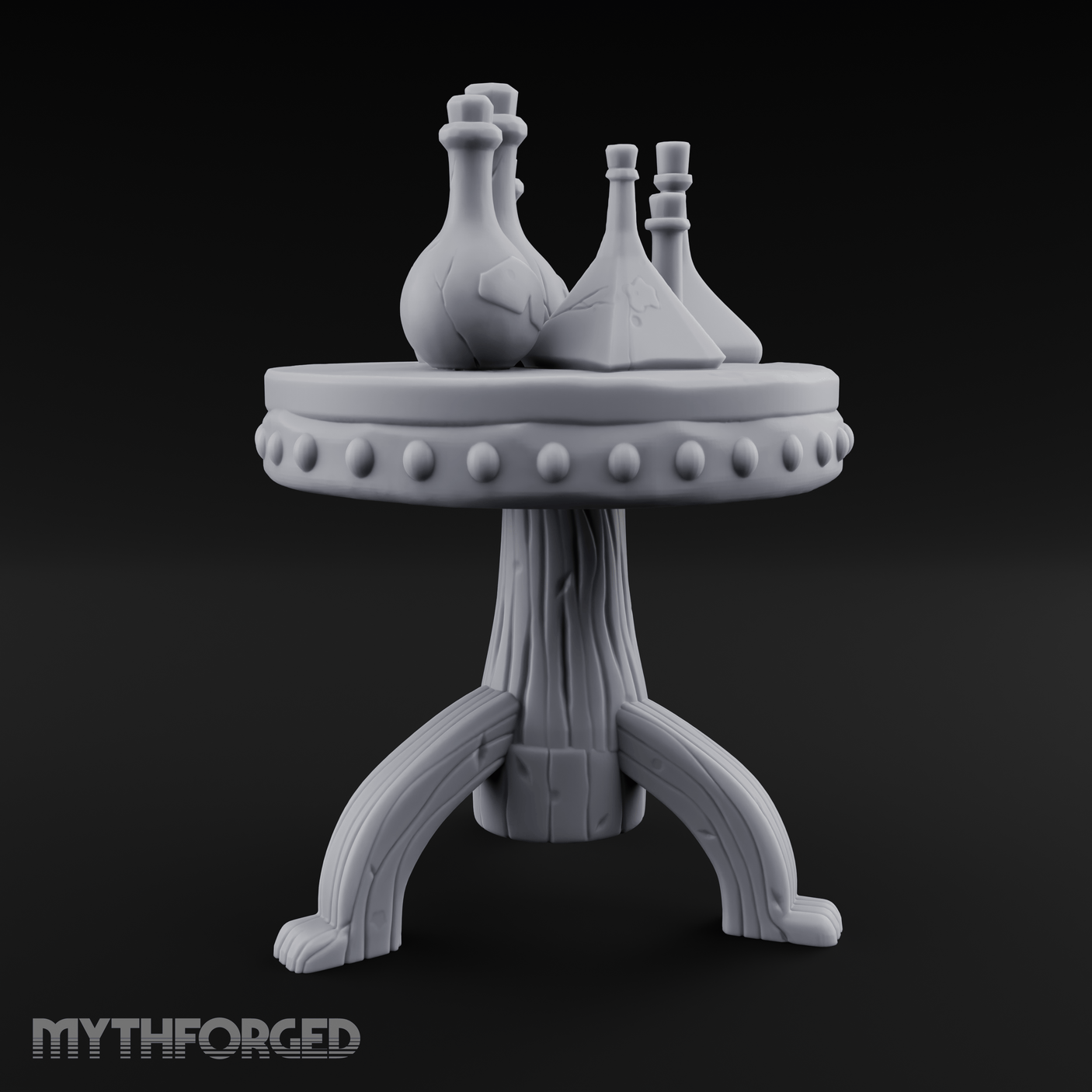 Potion-Laden Alchemist's Pedestal Table Miniature for Dungeons and Dragons, Pathfinder or other TTRPGs