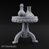 Potion-Laden Alchemist's Pedestal Table Miniature for Dungeons and Dragons, Pathfinder or other TTRPGs