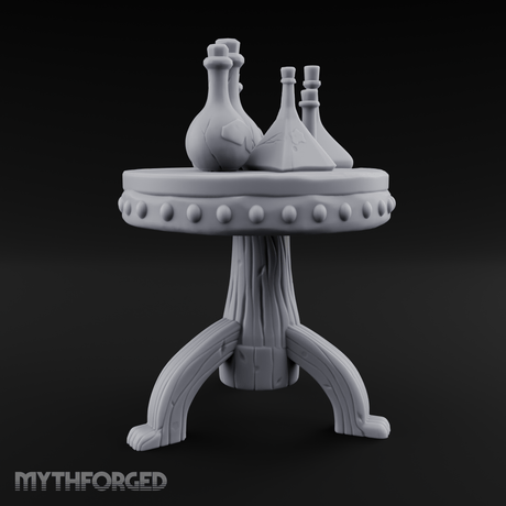 Potion-Laden Alchemist's Pedestal Table Miniature for Dungeons and Dragons, Pathfinder or other TTRPGs