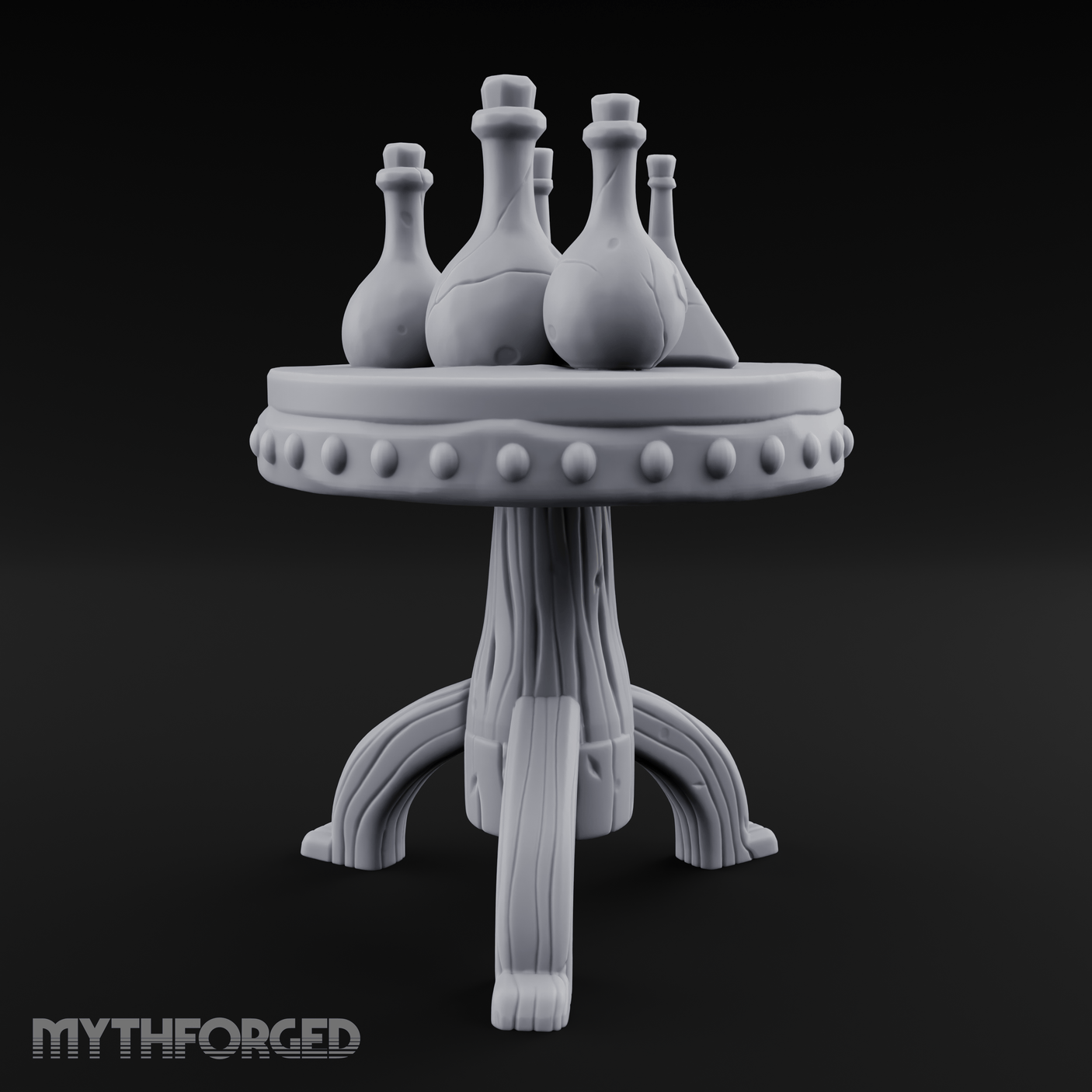 Potion-Laden Alchemist's Pedestal Table Miniature for Dungeons and Dragons, Pathfinder or other TTRPGs