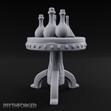 Potion-Laden Alchemist's Pedestal Table Miniature for Dungeons and Dragons, Pathfinder or other TTRPGs
