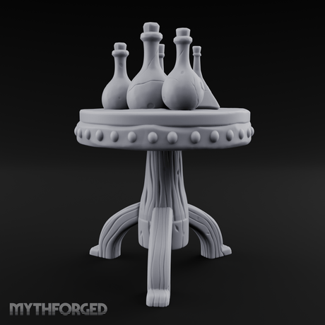 Potion-Laden Alchemist's Pedestal Table Miniature for Dungeons and Dragons, Pathfinder or other TTRPGs