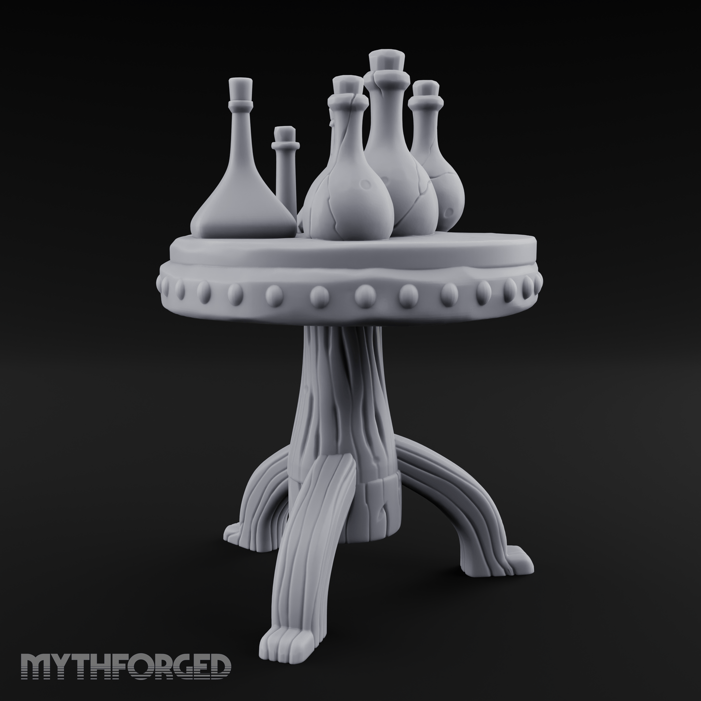 Potion-Laden Alchemist's Pedestal Table Miniature for Dungeons and Dragons, Pathfinder or other TTRPGs