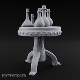 Potion-Laden Alchemist's Pedestal Table Miniature for Dungeons and Dragons, Pathfinder or other TTRPGs