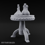 Potion-Laden Alchemist's Pedestal Table Miniature for Dungeons and Dragons, Pathfinder or other TTRPGs