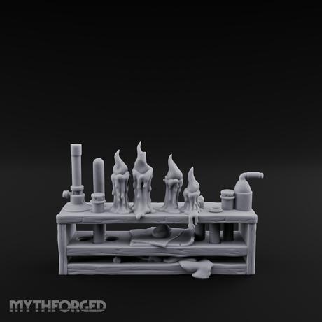 Bubbling Alchemist Workbench Miniature for Dungeons and Dragons, Pathfinder or other TTRPGs