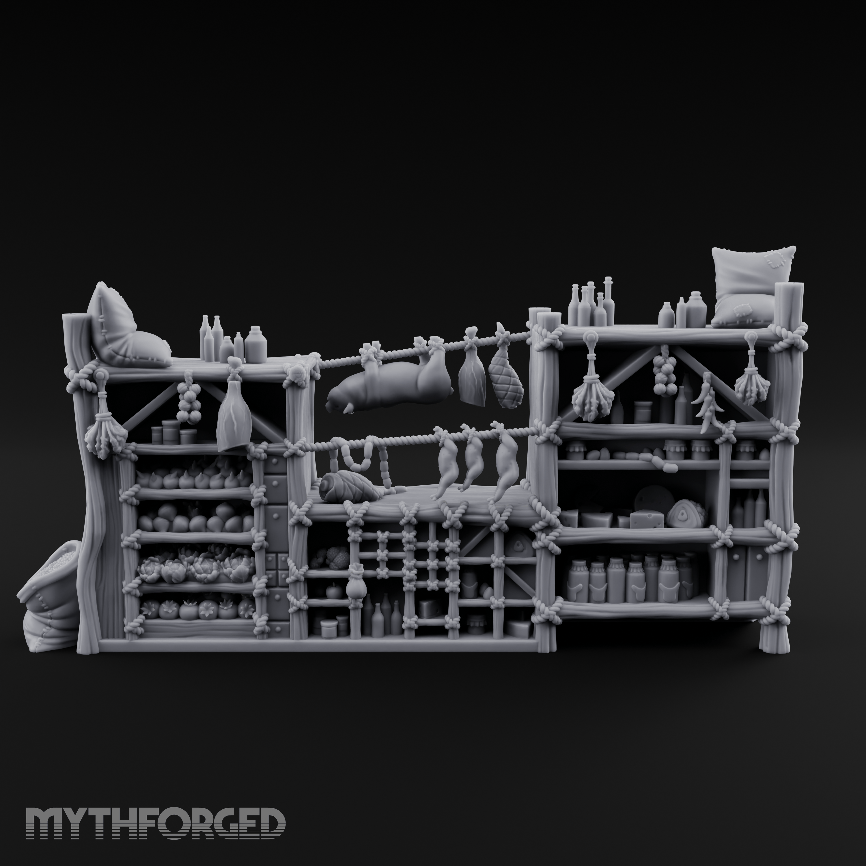 Rope-Strung Market Stall Shelves