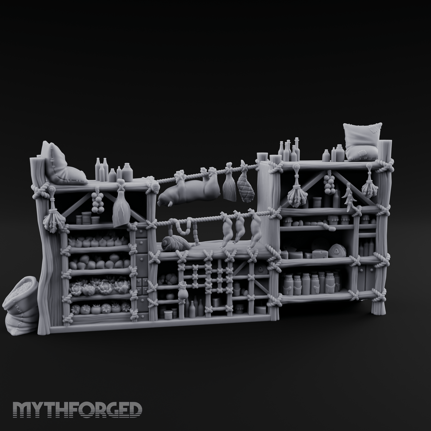 Rope-Strung Market Stall Shelves Miniature for Dungeons and Dragons, Pathfinder or other TTRPGs