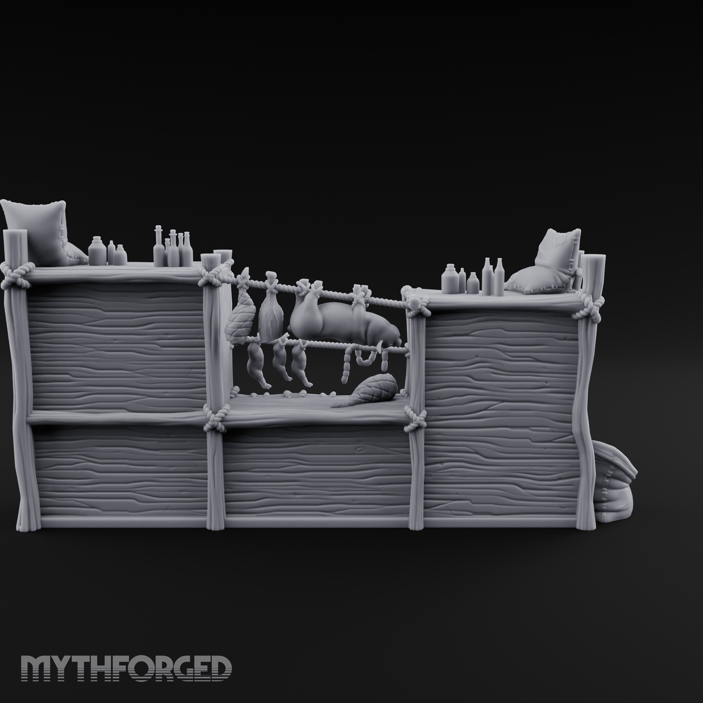 Rope-Strung Market Stall Shelves Miniature for Dungeons and Dragons, Pathfinder or other TTRPGs
