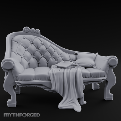 Tufted Victorian Parlor Chaise Lounge Miniature for Dungeons and Dragons, Pathfinder or other TTRPGs