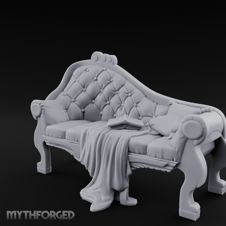 Tufted Victorian Parlor Chaise Lounge Miniature for Dungeons and Dragons, Pathfinder or other TTRPGs