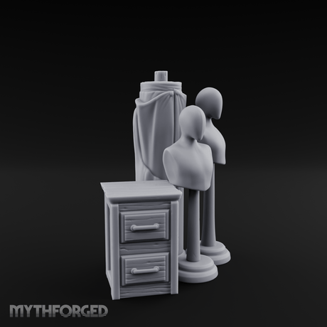 Display-Ready Tailor's Mannequin Set Miniature for Dungeons and Dragons, Pathfinder or other TTRPGs