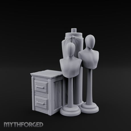 Display-Ready Tailor's Mannequin Set Miniature for Dungeons and Dragons, Pathfinder or other TTRPGs