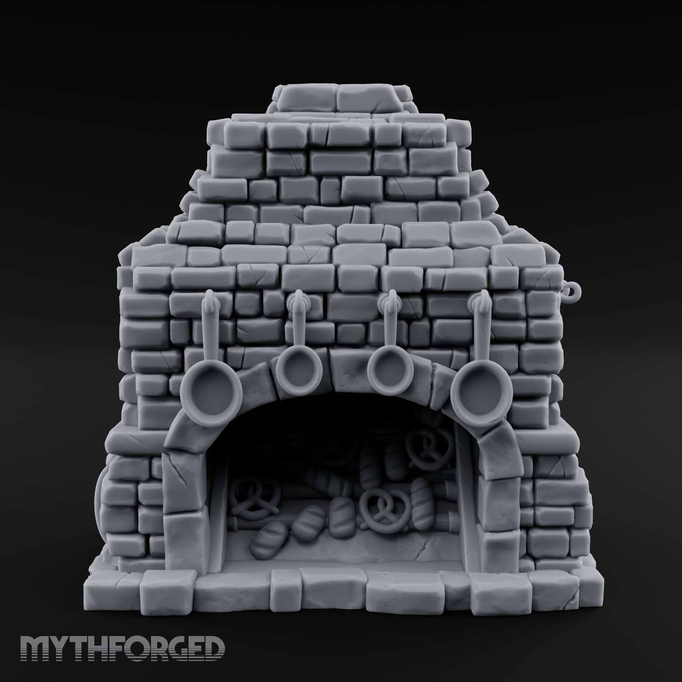 Pretzel-Filled Stone Baker's Oven Miniature for Dungeons and Dragons, Pathfinder or other TTRPGs