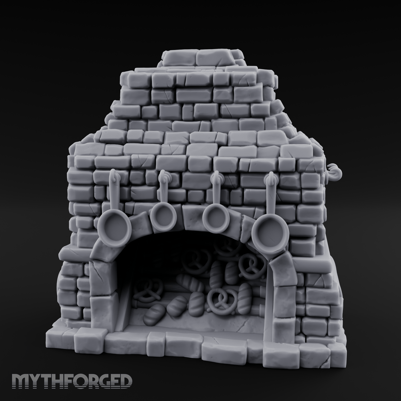 Pretzel-Filled Stone Baker's Oven Miniature for Dungeons and Dragons, Pathfinder or other TTRPGs