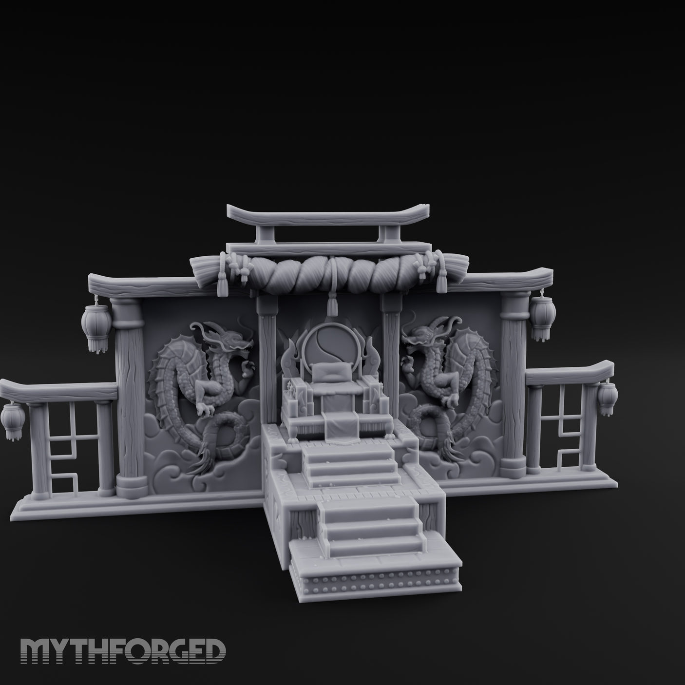 Twin-Dragon Shogun's Shrine Miniature for Dungeons and Dragons, Pathfinder or other TTRPGs
