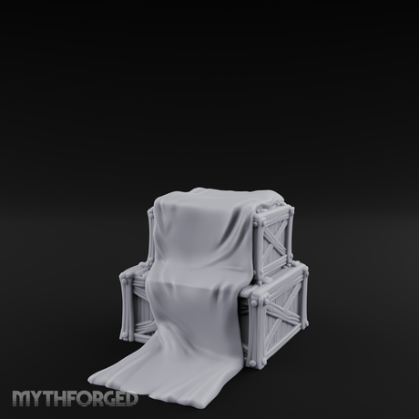 Draped Stacked Wooden Crates Miniature for Dungeons and Dragons, Pathfinder or other TTRPGs