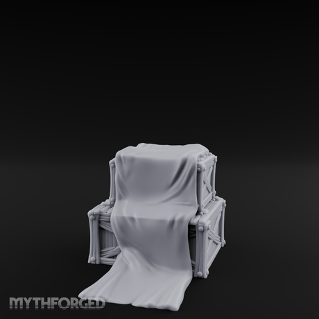 Draped Stacked Wooden Crates Miniature for Dungeons and Dragons, Pathfinder or other TTRPGs