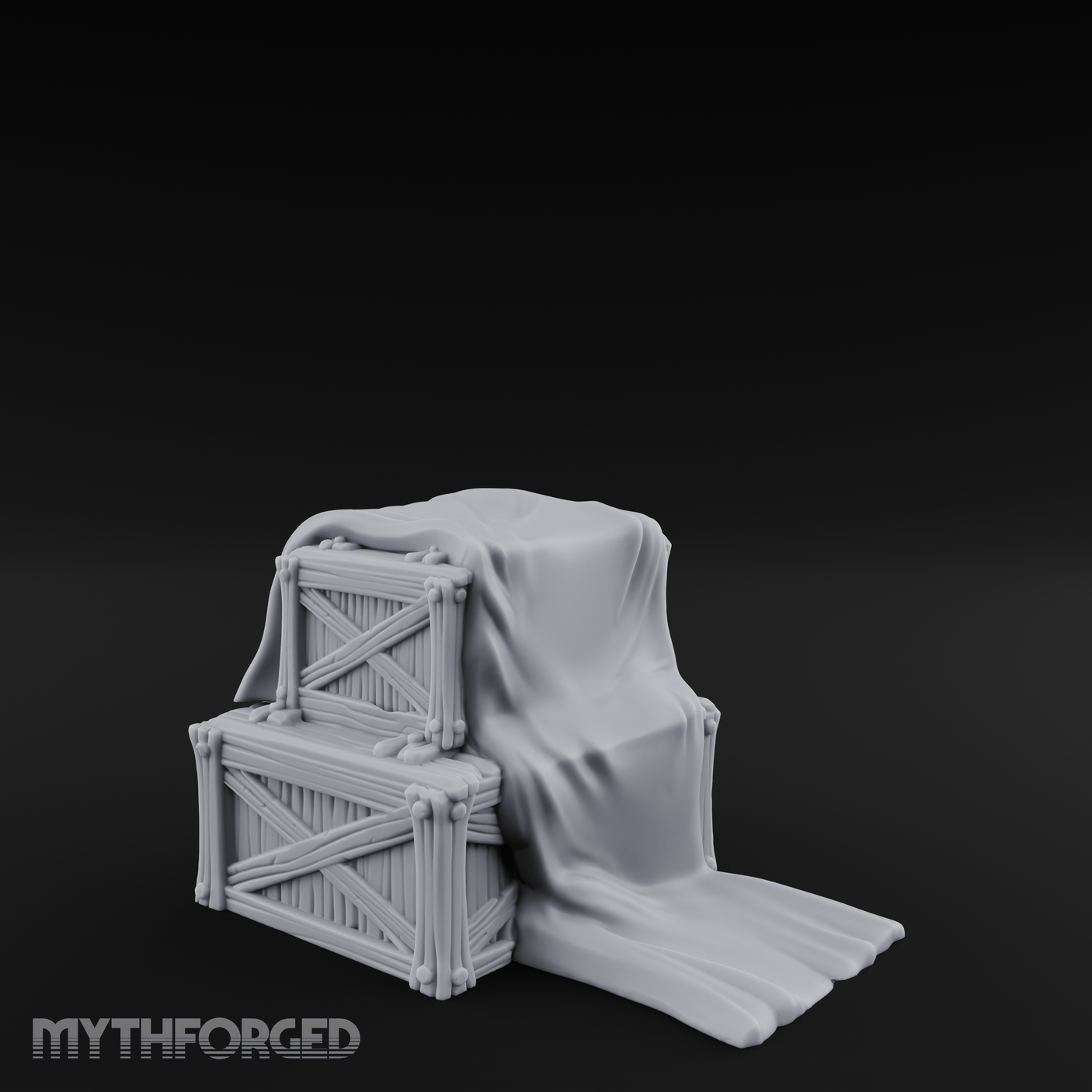 Draped Stacked Wooden Crates Miniature for Dungeons and Dragons, Pathfinder or other TTRPGs