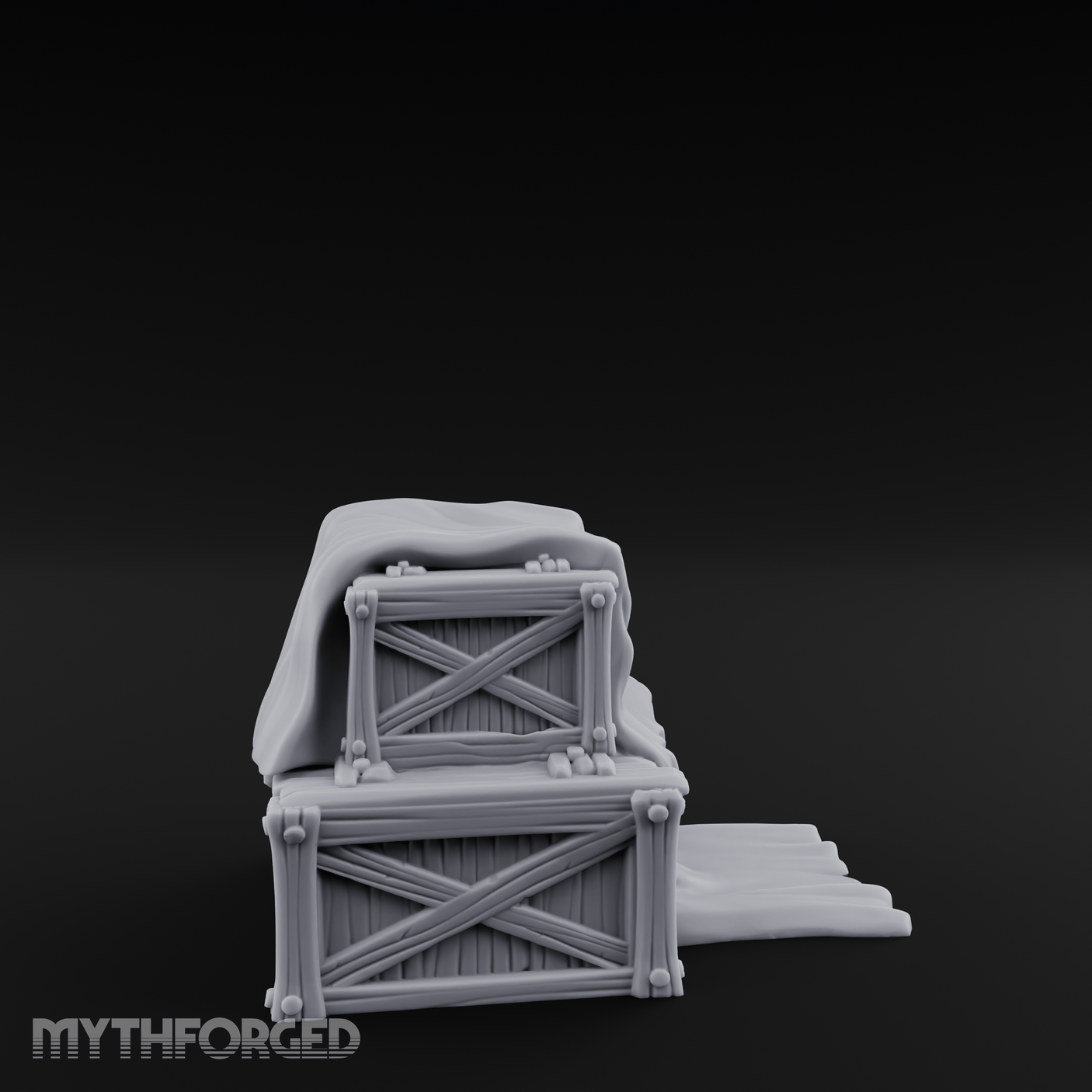 Draped Stacked Wooden Crates Miniature for Dungeons and Dragons, Pathfinder or other TTRPGs
