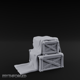 Draped Stacked Wooden Crates Miniature for Dungeons and Dragons, Pathfinder or other TTRPGs