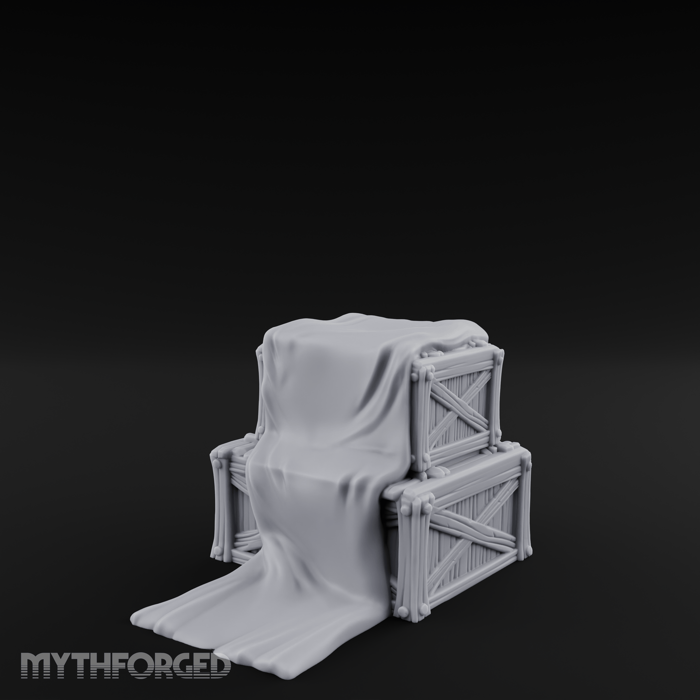 Draped Stacked Wooden Crates Miniature for Dungeons and Dragons, Pathfinder or other TTRPGs