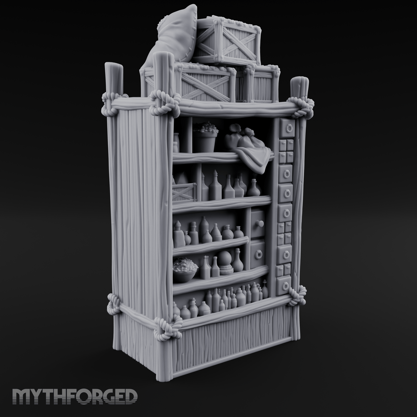 Draped Stacked Cargo Crates Miniature for Dungeons and Dragons, Pathfinder or other TTRPGs