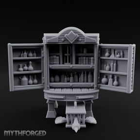 Well-Stocked, Bursting Apothecary Potion Cabinet Miniature for Dungeons and Dragons, Pathfinder or other TTRPGs