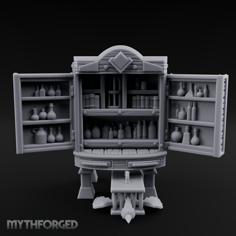 Well-Stocked, Bursting Apothecary Potion Cabinet Miniature for Dungeons and Dragons, Pathfinder or other TTRPGs