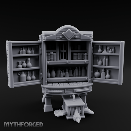 Well-Stocked, Bursting Apothecary Potion Cabinet Miniature for Dungeons and Dragons, Pathfinder or other TTRPGs