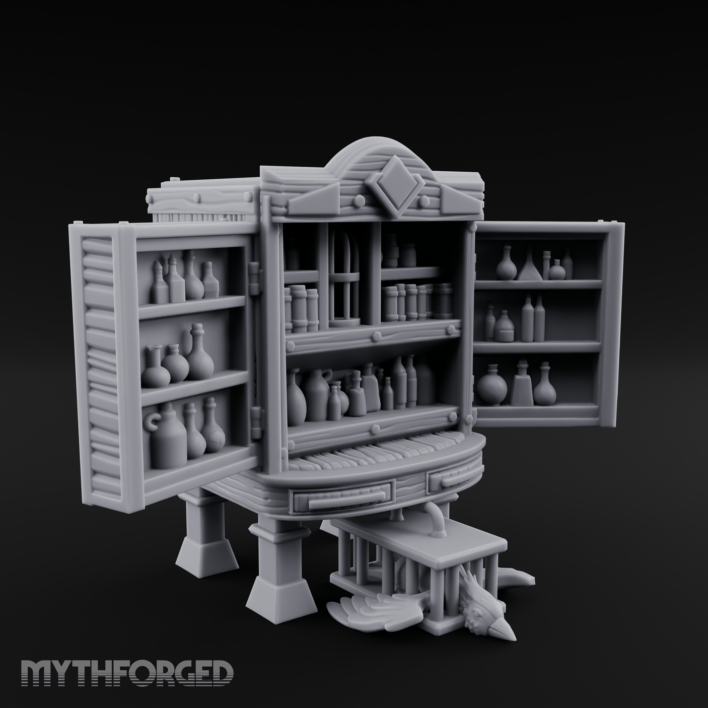 Well-Stocked, Bursting Apothecary Potion Cabinet Miniature for Dungeons and Dragons, Pathfinder or other TTRPGs