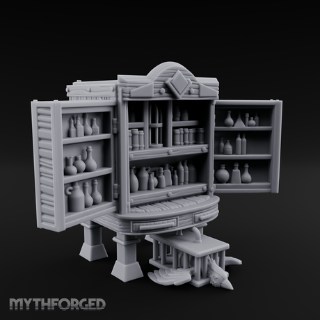 Well-Stocked, Bursting Apothecary Potion Cabinet Miniature for Dungeons and Dragons, Pathfinder or other TTRPGs