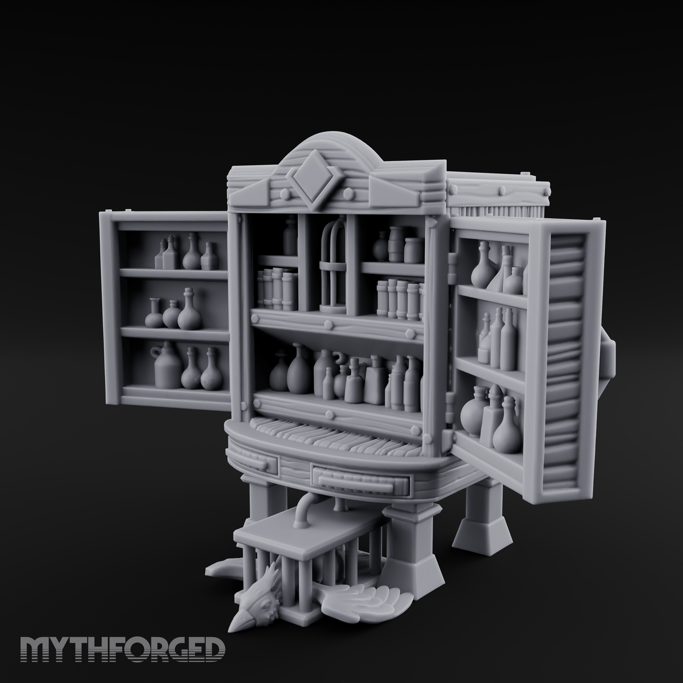 Well-Stocked, Bursting Apothecary Potion Cabinet Miniature for Dungeons and Dragons, Pathfinder or other TTRPGs